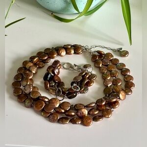 Y2K Silpada Sterling Silver Bronze Coin Necklace and Bracelet Set